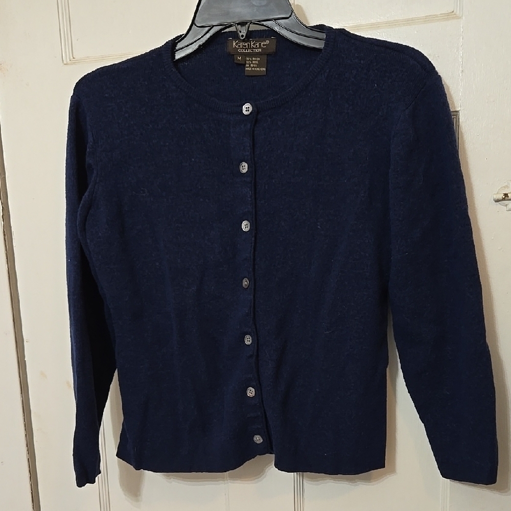 Karen Kane Collection Navy Women's Sweater 30% Wool 3/4 Sleeve Size MED